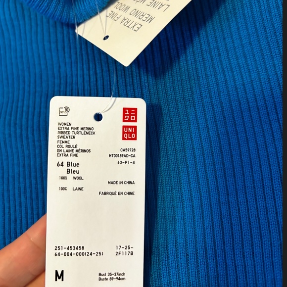 Uniqlo blue extra fine 100% merino wool ribbed turtleneck sweater NWT - Picture 5 of 8